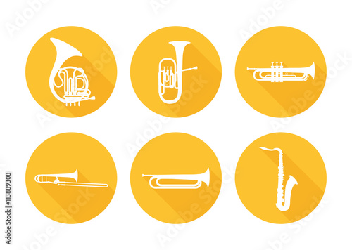 Set of Brass Musical Orchestra Instruments