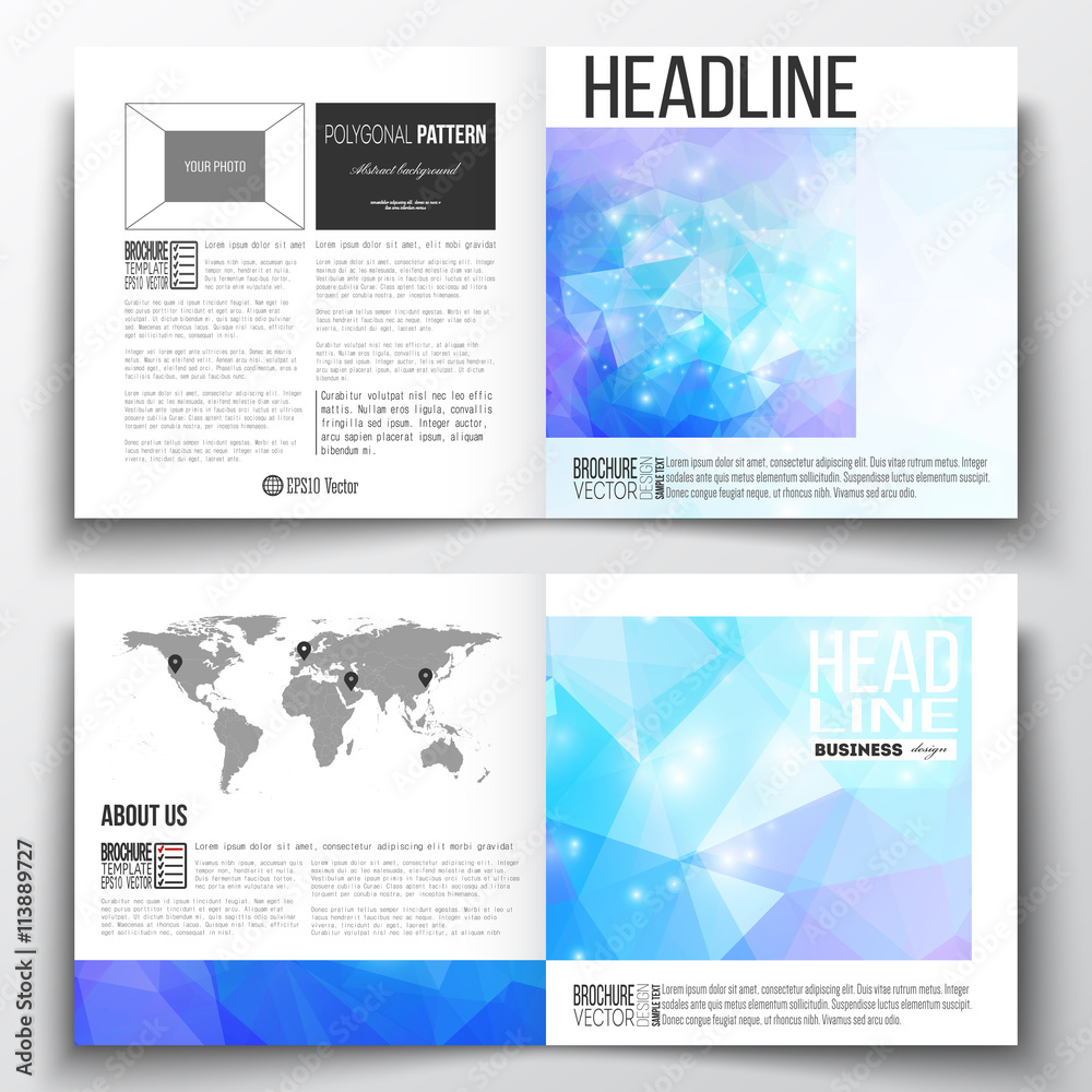 Set of square design brochure template. Abstract colorful polygonal background, modern stylish triangle vector texture Set of square design brochure template. Abstract colorful polygonal background, modern stylish triangle vector texture