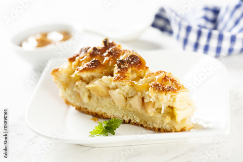 Apple pie with cottage cheese streusel and caramel