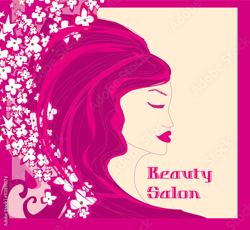 floral background with pretty woman