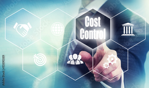 Εκτύπωση καμβά A businessman selecting a Cost Control Concept button
