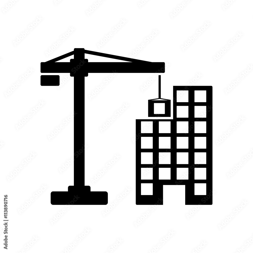 Building Construction Icon Crane And Residential Building Vect Stock