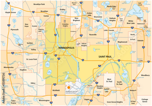 Minneapolis-Saint Paul road and administrative vector map