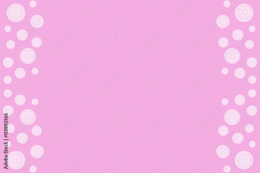 White circles as side frame on a pink background