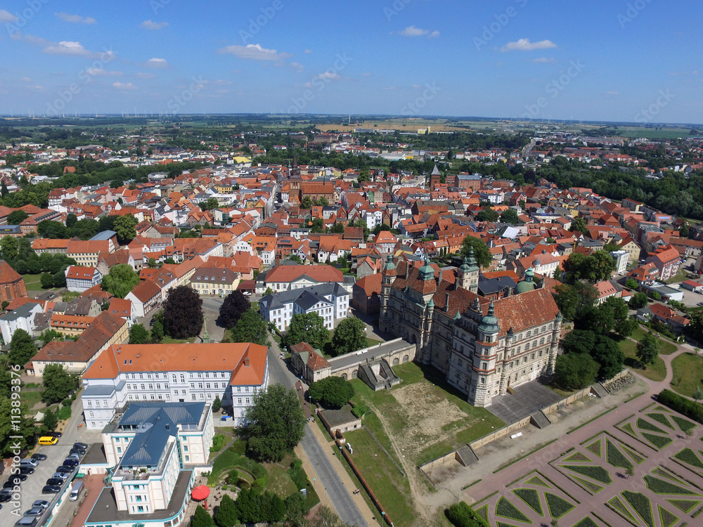 aerial view of Gustrow Castle, Castle Park, Mecklenburg-Vorpommern
