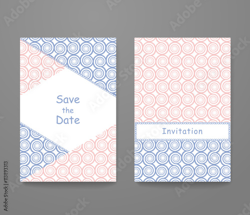 Business card with trendy colors rose quartz and serenity. Flyer template set, invitation collection, abstract elegant pattern vector design.