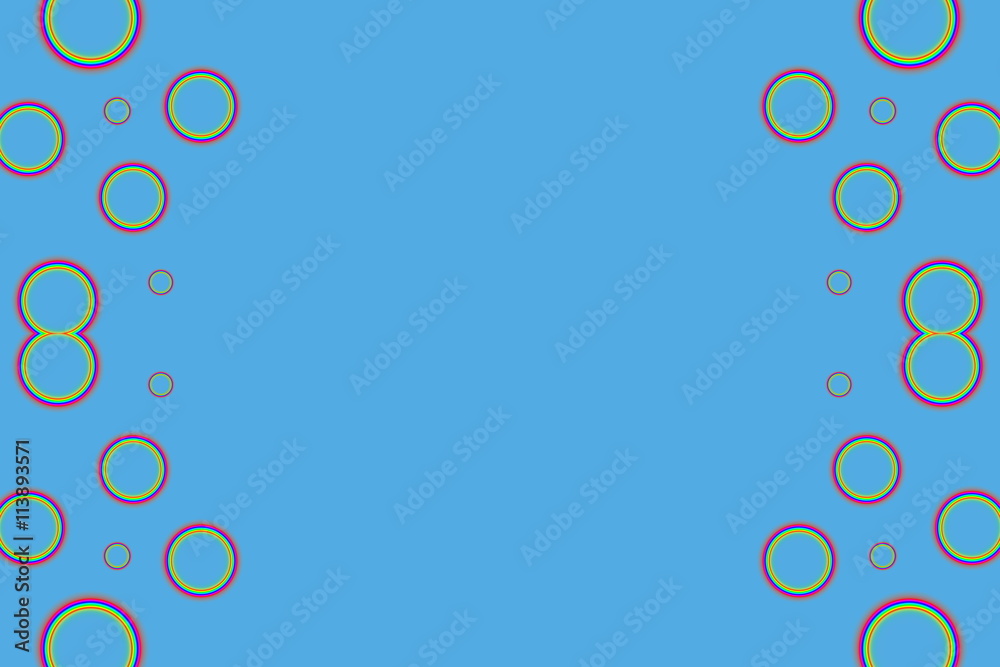 Multicolored circles as side frame on a blue background Multicolored circles as side frame on a blue background