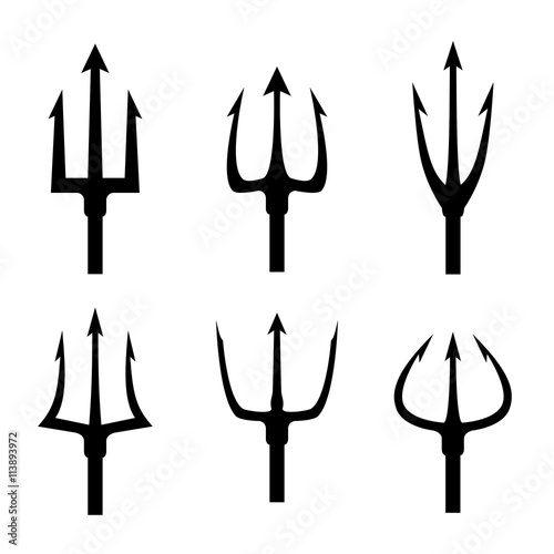 Black trident silhouette vector set