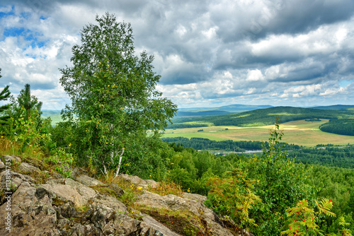 View of forest, mountains, fields from Lipovaya Mount photo