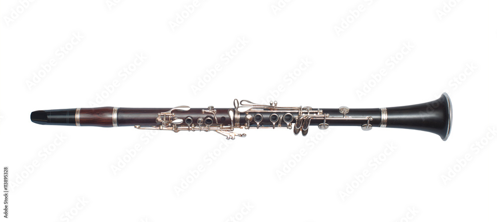 Naklejka premium Brass black clarinet isolated on white background