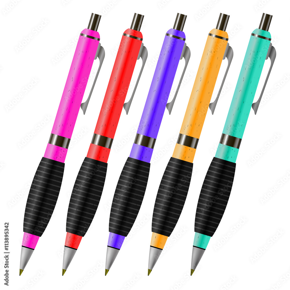 Set of Colorful Pens Isolated on White Background Set of Colorful Pens Isolated on White Background