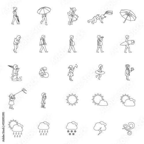 People and Weather outlines vector icons
