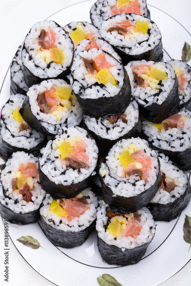 sushi fresh maki rolls isolated on white background sushi fresh maki rolls isolated on white background