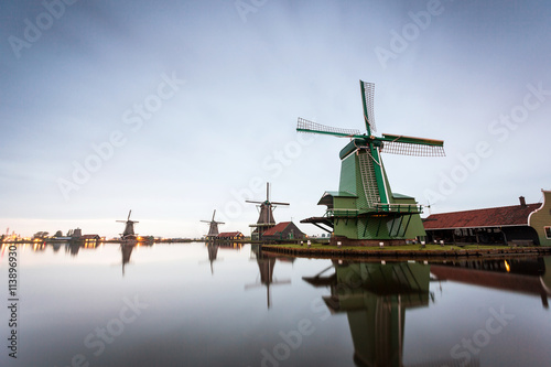 Windmills in open air museum in Zaanse Schans, The Netherlands