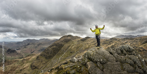 England, Cumbria, Lake District, Langdale, Harrison Stickle, climber photo