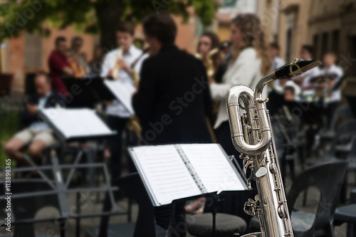 detail of saxophone at a concert