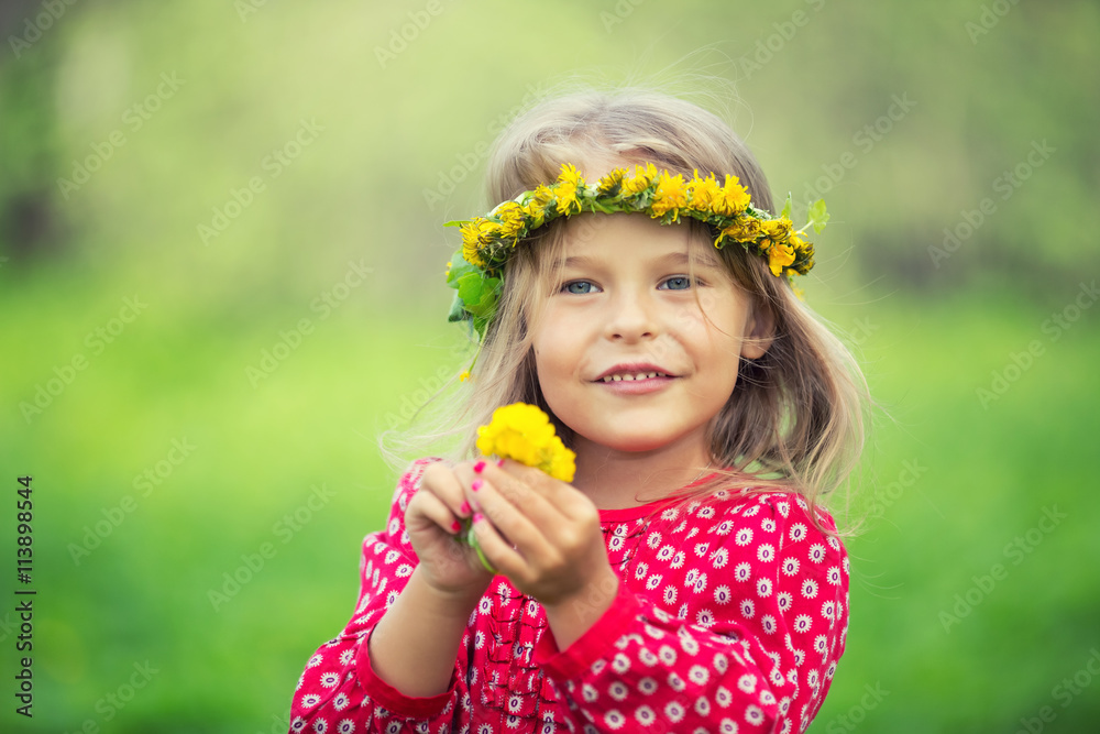 Portrait of happy little girl in spring park Portrait of happy little girl in spring park