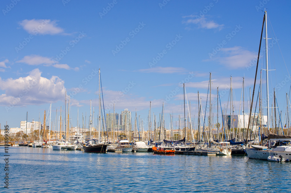 Marina with yachts in Barcelona, Spain
