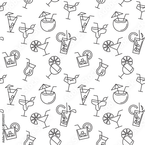 Seamless pattern with different drinks icons