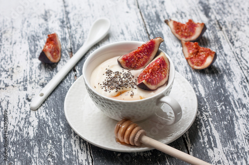 yogurt with pieces of fig, chia seeds