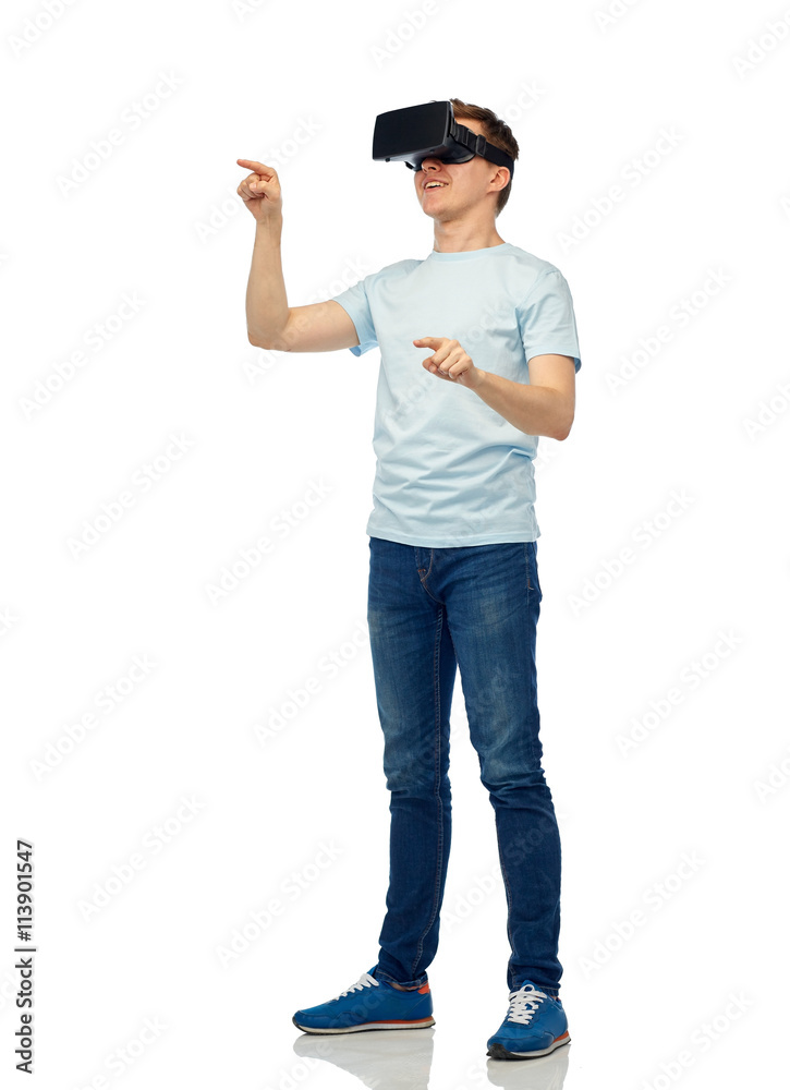 happy man in virtual reality headset or 3d glasses happy man in virtual reality headset or 3d glasses