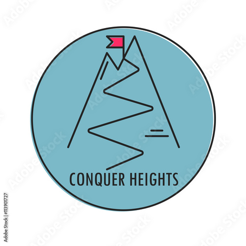 Modern Illustration of mountain with red flag