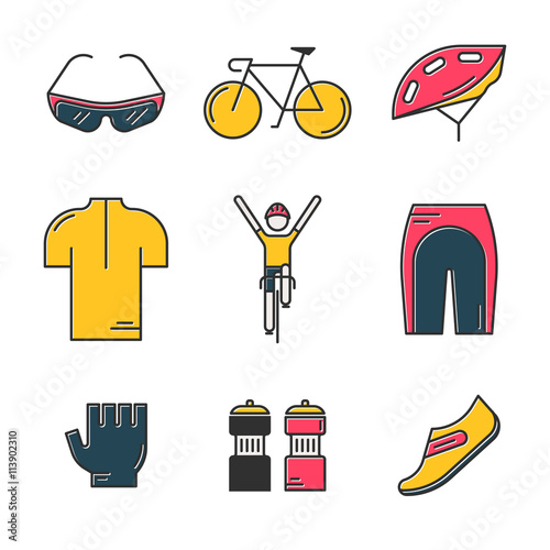 Set of 9 Bicycle Race modern colorful icons