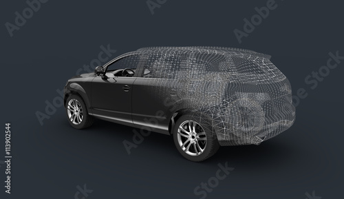 3d car model render wireframe