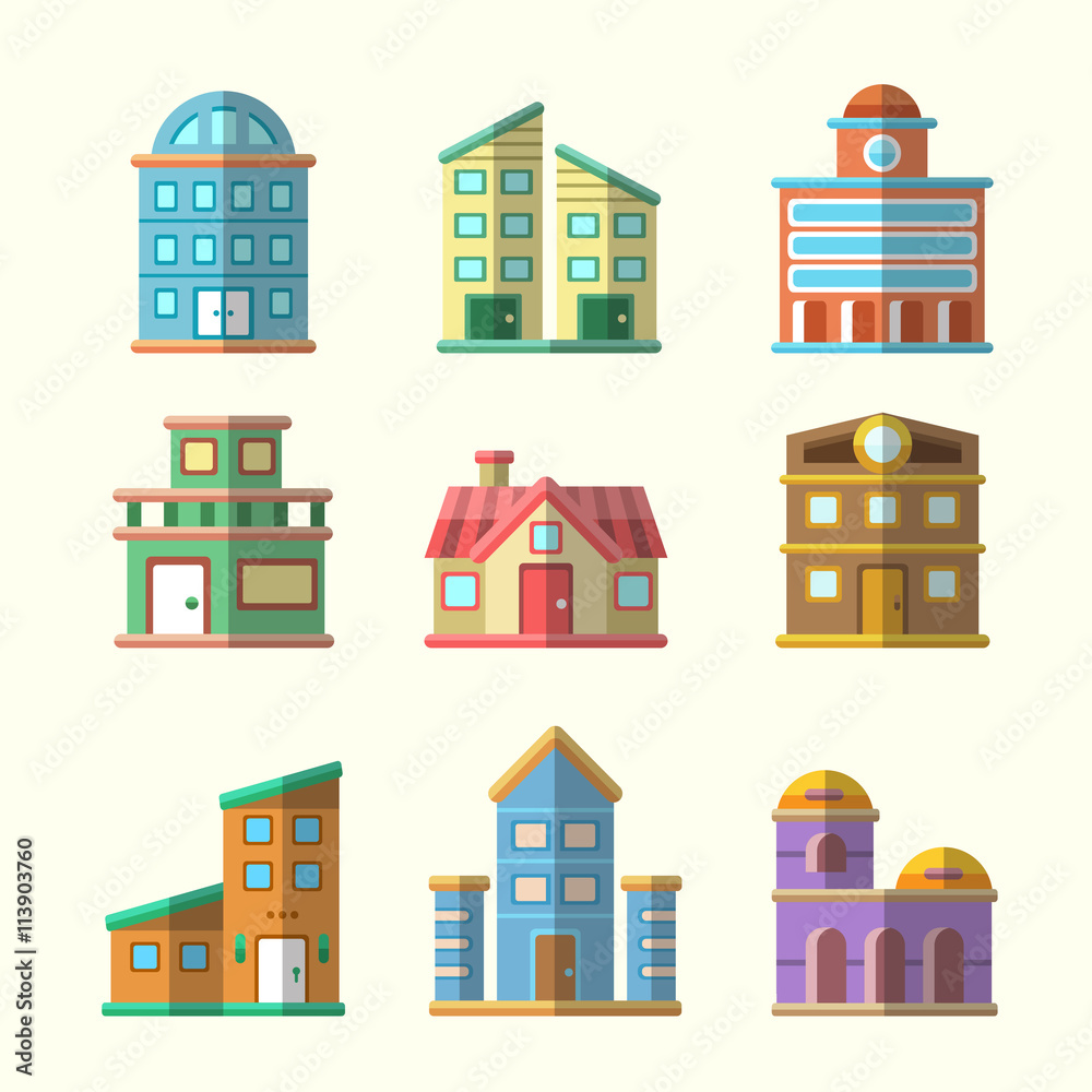 Modern flat vector buildings collection