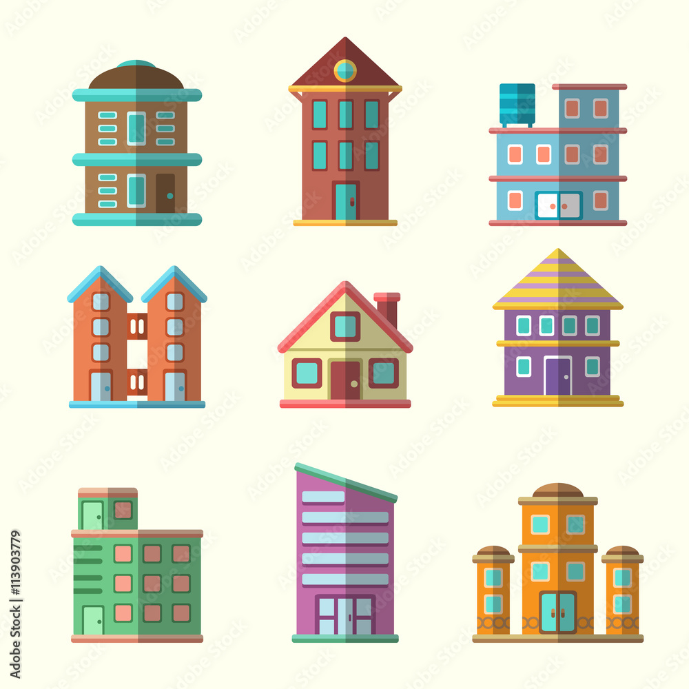 Modern flat vector buildings set Modern flat vector buildings set