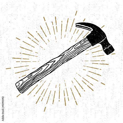 Hand drawn icon with a textured hammer vector illustration.