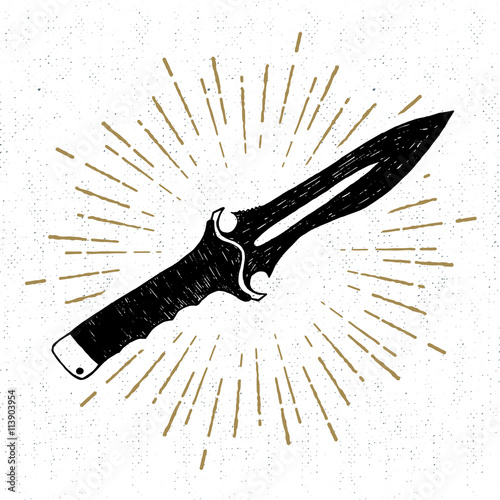 Hand drawn icon with a textured hunting knife vector illustration.