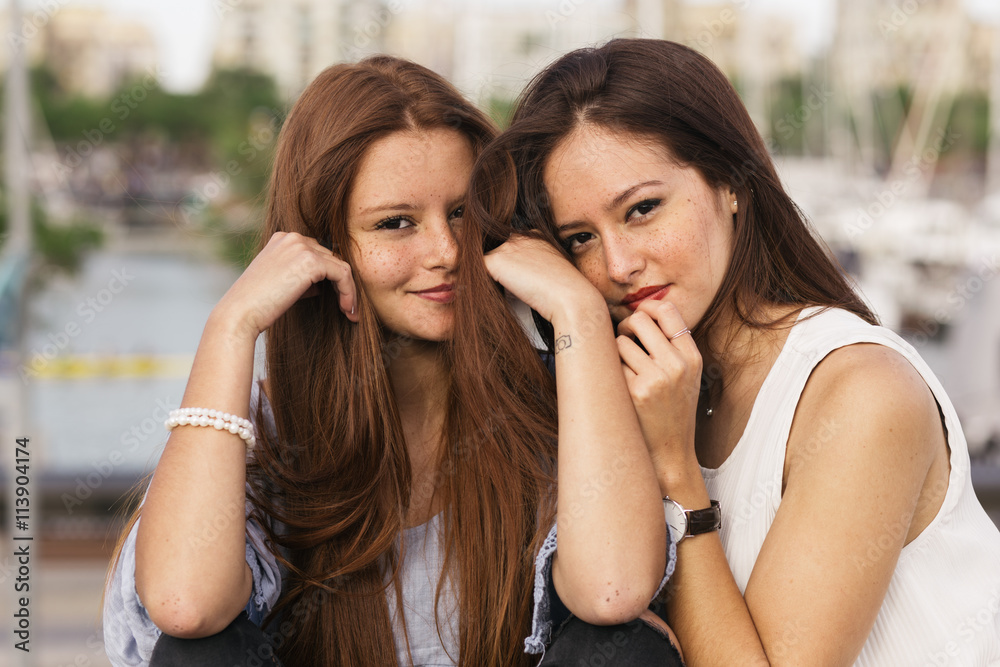 Two sisters teen redhead with freckles.