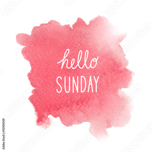 Hello Sunday text on red watercolor background