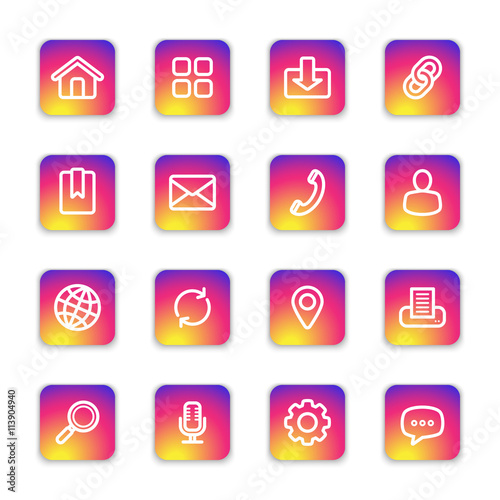 white line web icon set on colorful smooth gradient rounded rectangle with soft shadow for web design, UI, infographic and mobile apps inspired by instagram new logo 2016