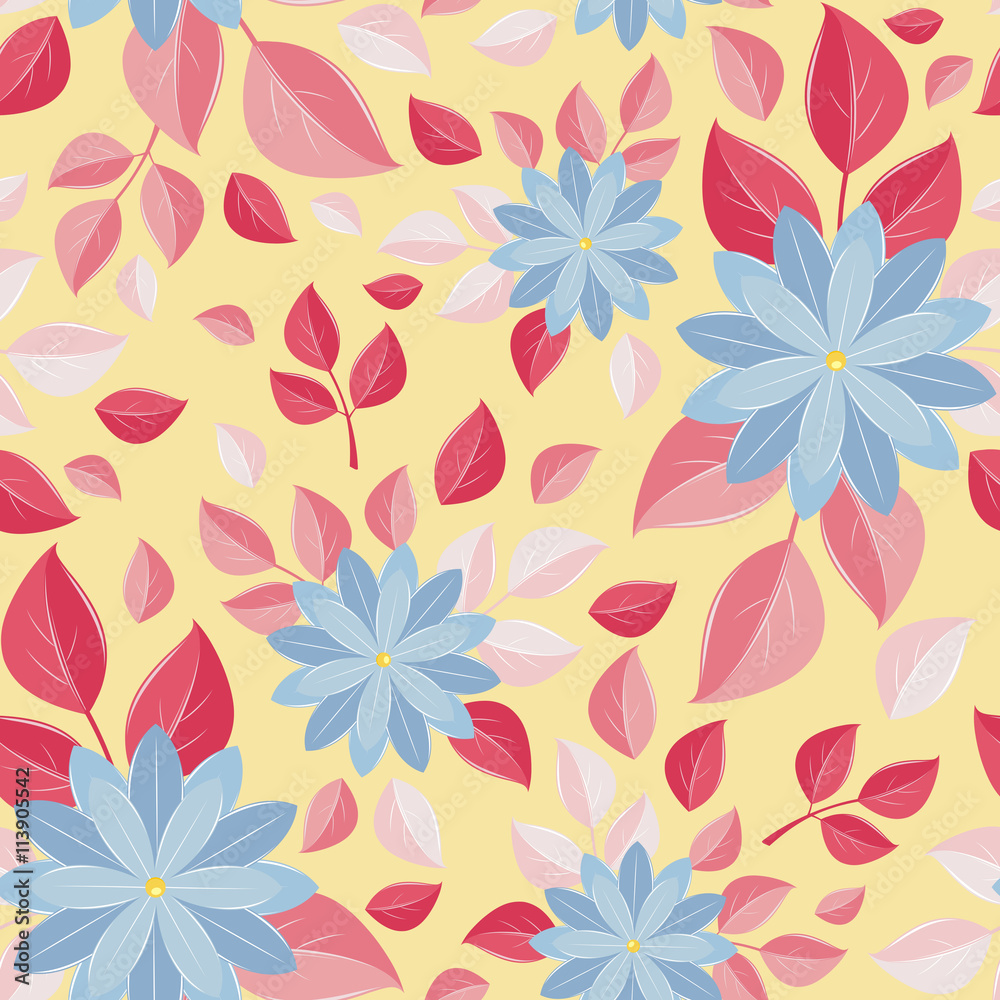 Seamless wall-paper, decorative flowers, yellow background