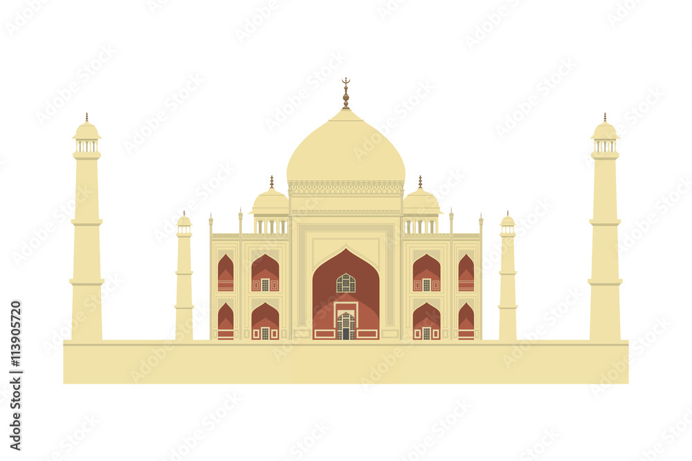 Taj Mahal vector illustration. India travel landmark, famous historical monument. Agra, Uttar Pradesh