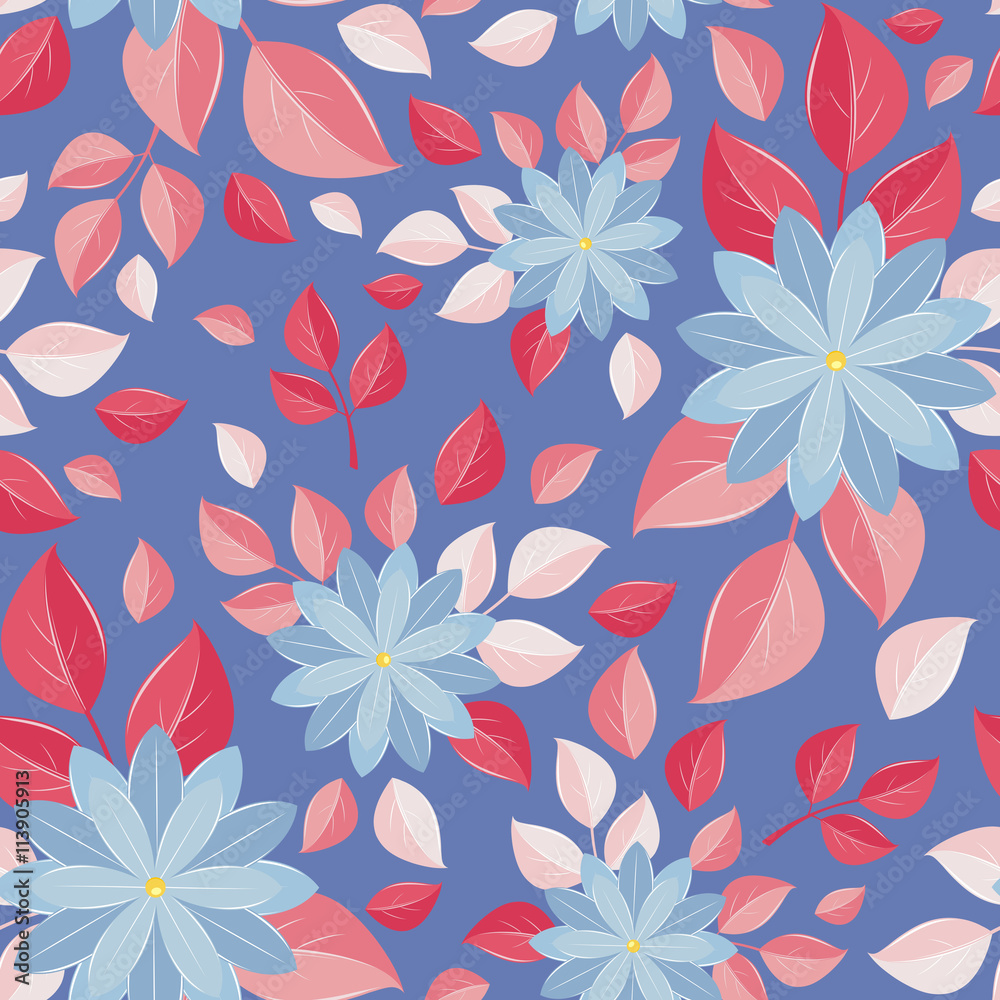 Seamless wall-paper, decorative flowers, blue background
