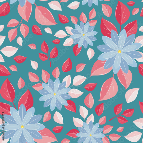 Seamless wall-paper  decorative flowers  turquoise background