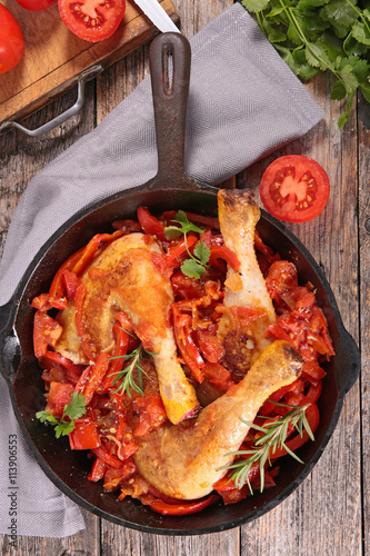 baked chicken leg and tomato sauce