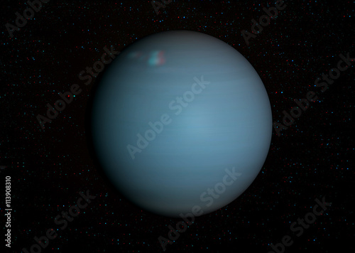 Canvas Print 3D anaglyph image of Uranus with stars in the background