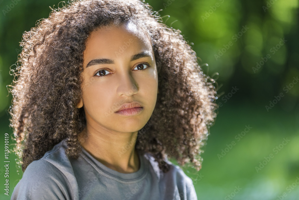 Sad Mixed Race African American Teenager Woman Sad Mixed Race African American Teenager Woman