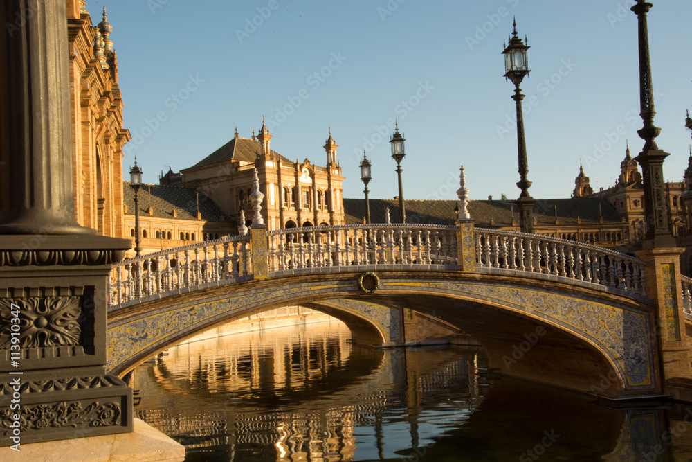 The beautiful bridges of square of Spain in Seville