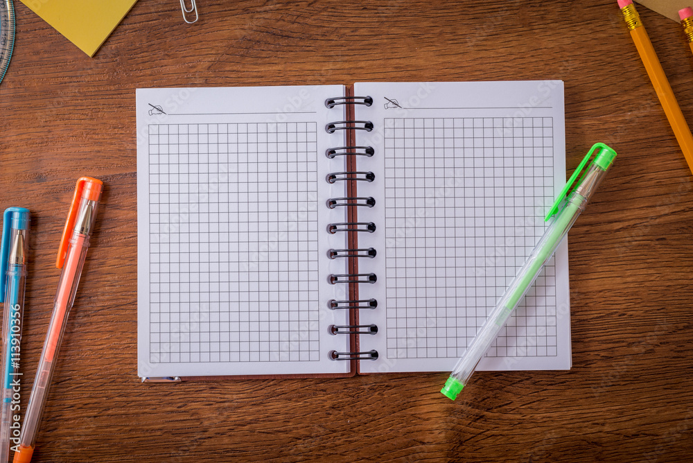 Notebook with school supplies Notebook with school supplies