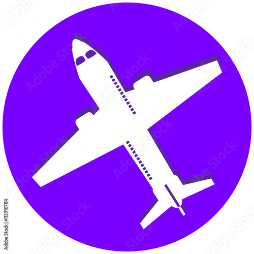 Air plane flat papercut style circle vector illustration on blue