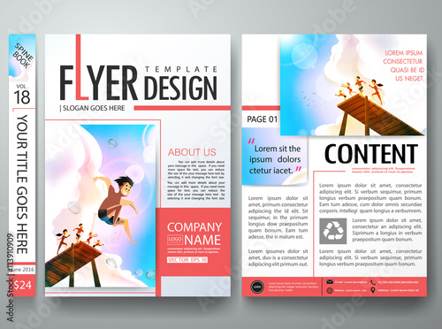 Brochure design template vector.Business flyers report magazine poster template.Cover book portfolio summer sea presentation pink blue sky design.Layout design in A4 brochure poster size background.