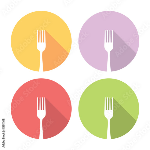 Kitchen Fork Flat Icons Set