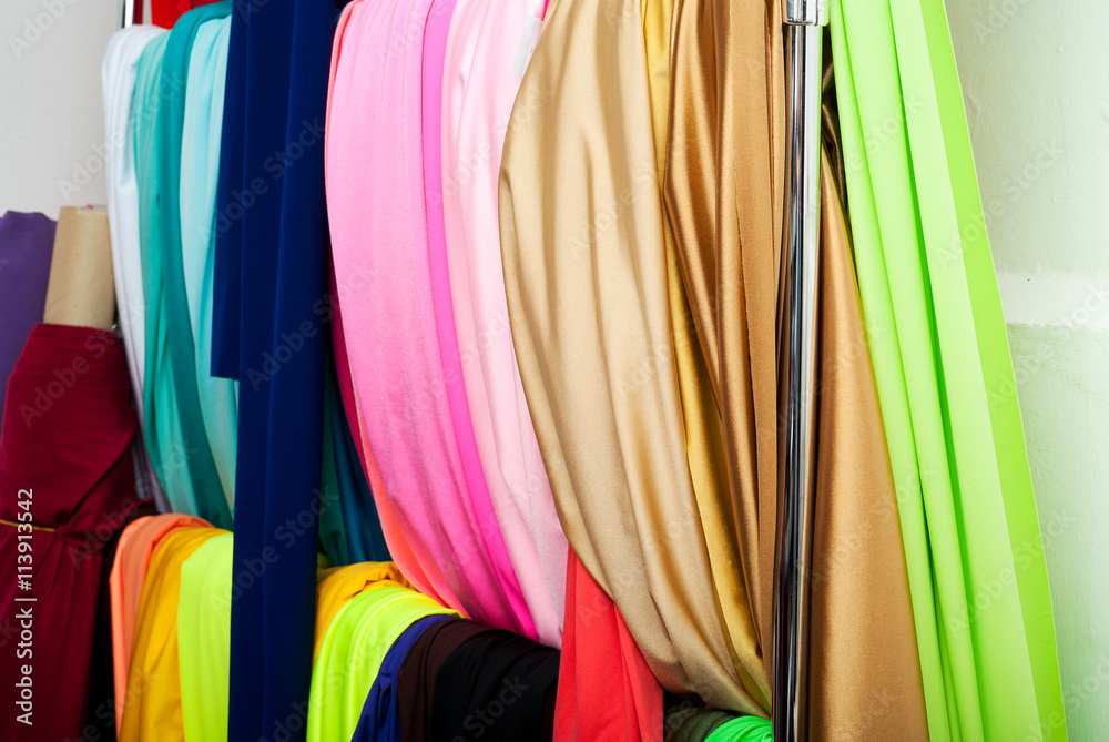 Cloth of various colours on the market Cloth of various colours on the market
