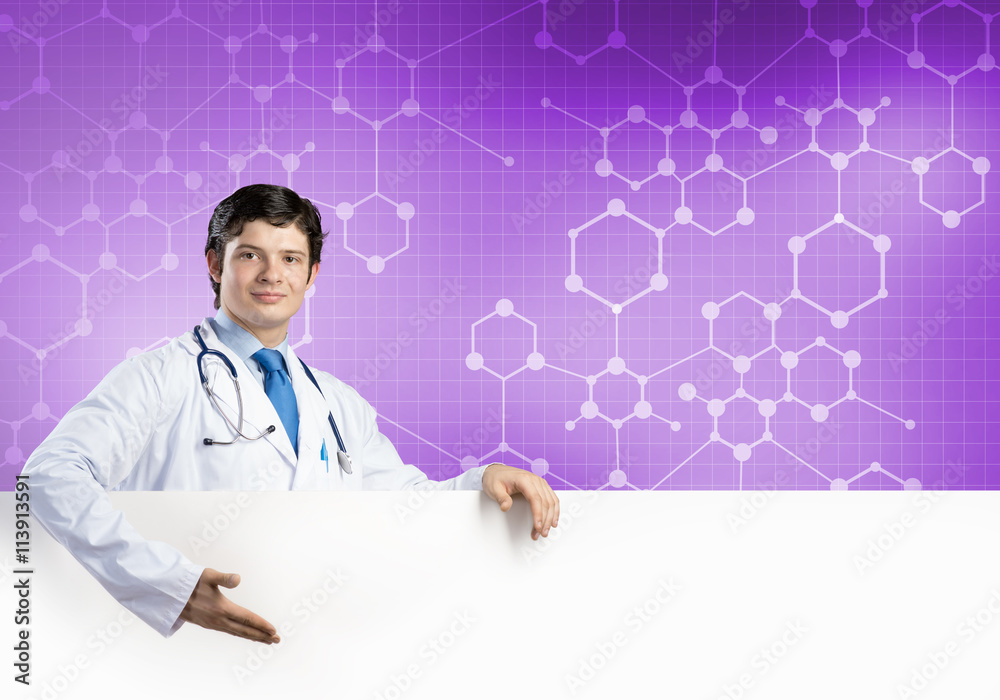 Doctor with banner Doctor with banner