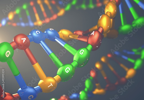 3D illustration, colorful dna, concept of genetic engineering or genetic modification. photo